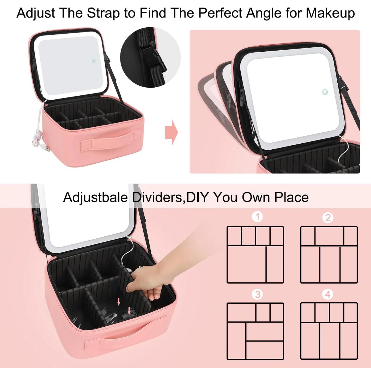Beauty LED Travel Makeup Bag with Adjustable Dividers